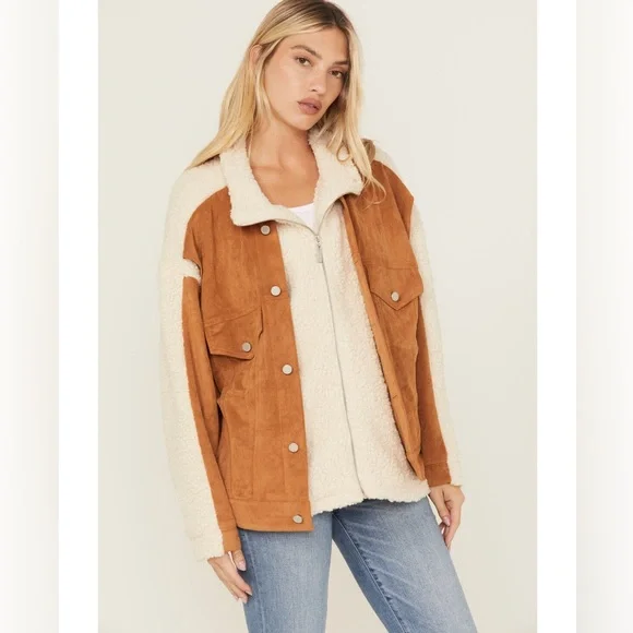 Blank NYC Two-Tone Teddy Jacket in Cream and Suede Brown. NWT - Picture 2 of 4